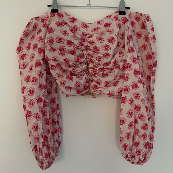 Zara Pink Floral off the shoulder long puff sleeve top, Size Small - Picture 6 of 7